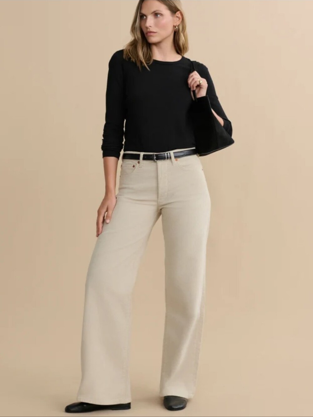 ​RE/DONE Corduroy Mid Rise Wide Leg Pants Vintage Pearl NWT Size 28